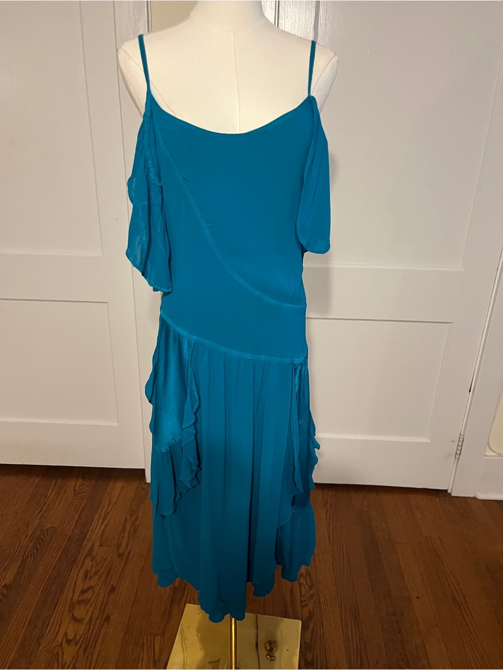 GHOST Turquoise Tango Salsa Dress – Ruffles & Bare Back and Fluid Movement